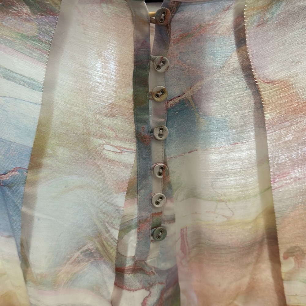 CALME by JOHNNY WAS Marble Kaftan Maxi  SMALL Dress Cotton Silk Blend - Picture 7 of 11